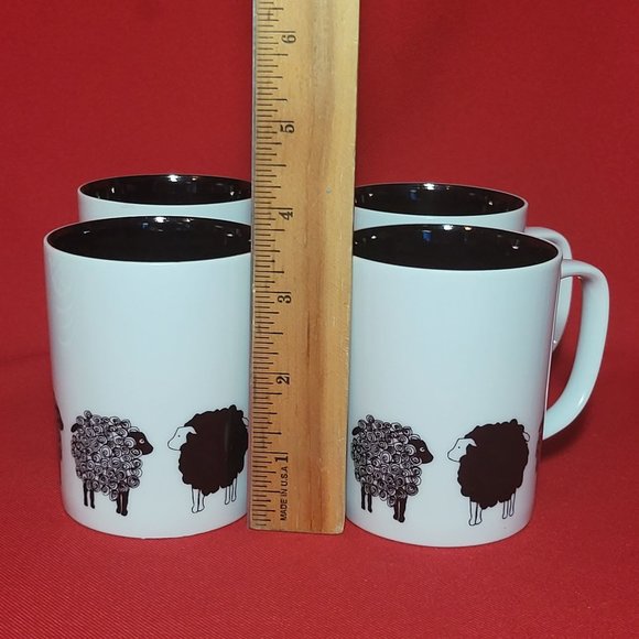 Fitz and Floyd Variations Black & White Sheep Design Cup & Saucer Set of 4 - Picture 6 of 13